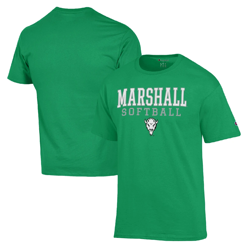 Men's Champion Kelly Green Marshall Thundering Herd Stack Logo Softball Powerblend T-Shirt