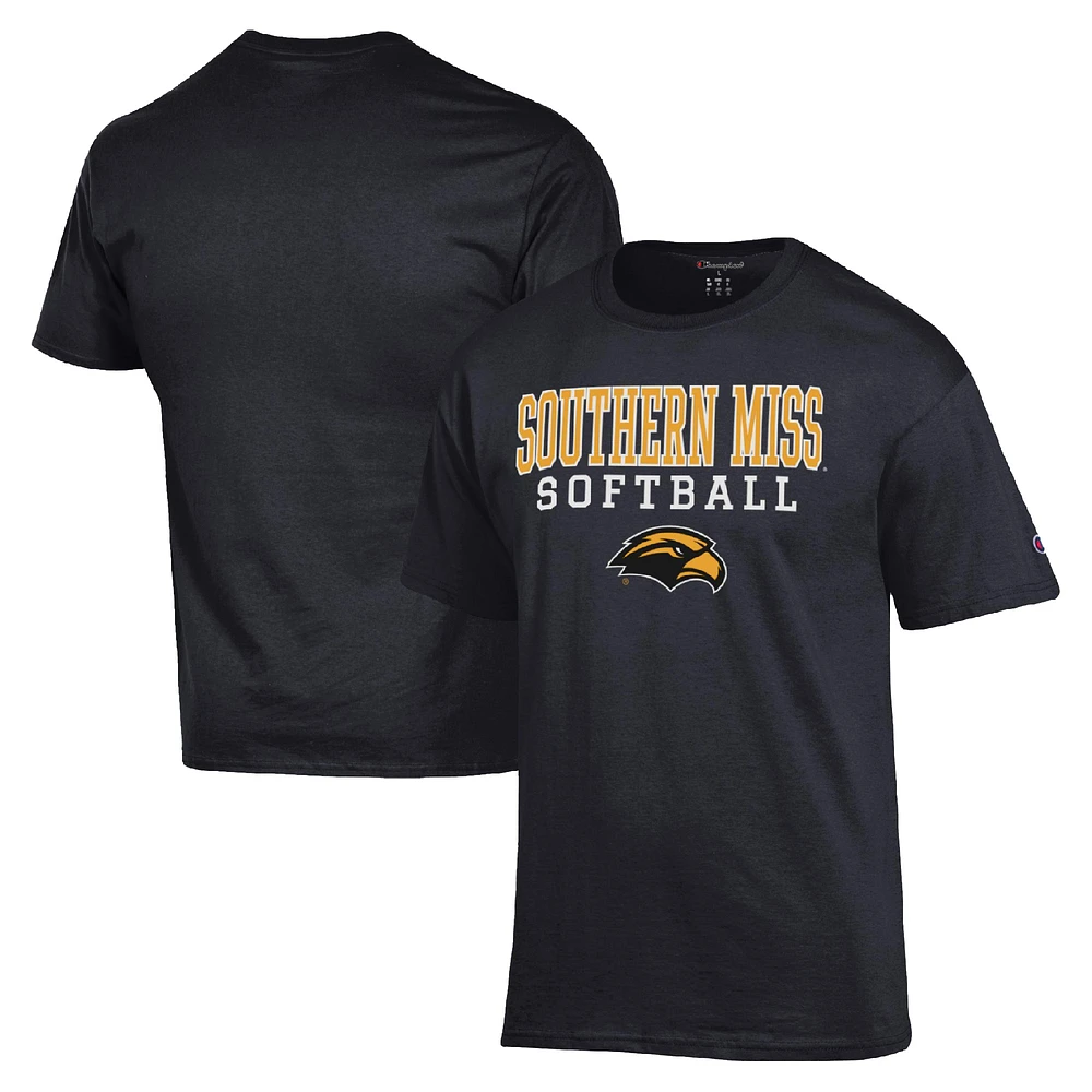 Men's Champion Southern Miss Golden Eagles Stack Logo Softball Powerblend T-Shirt