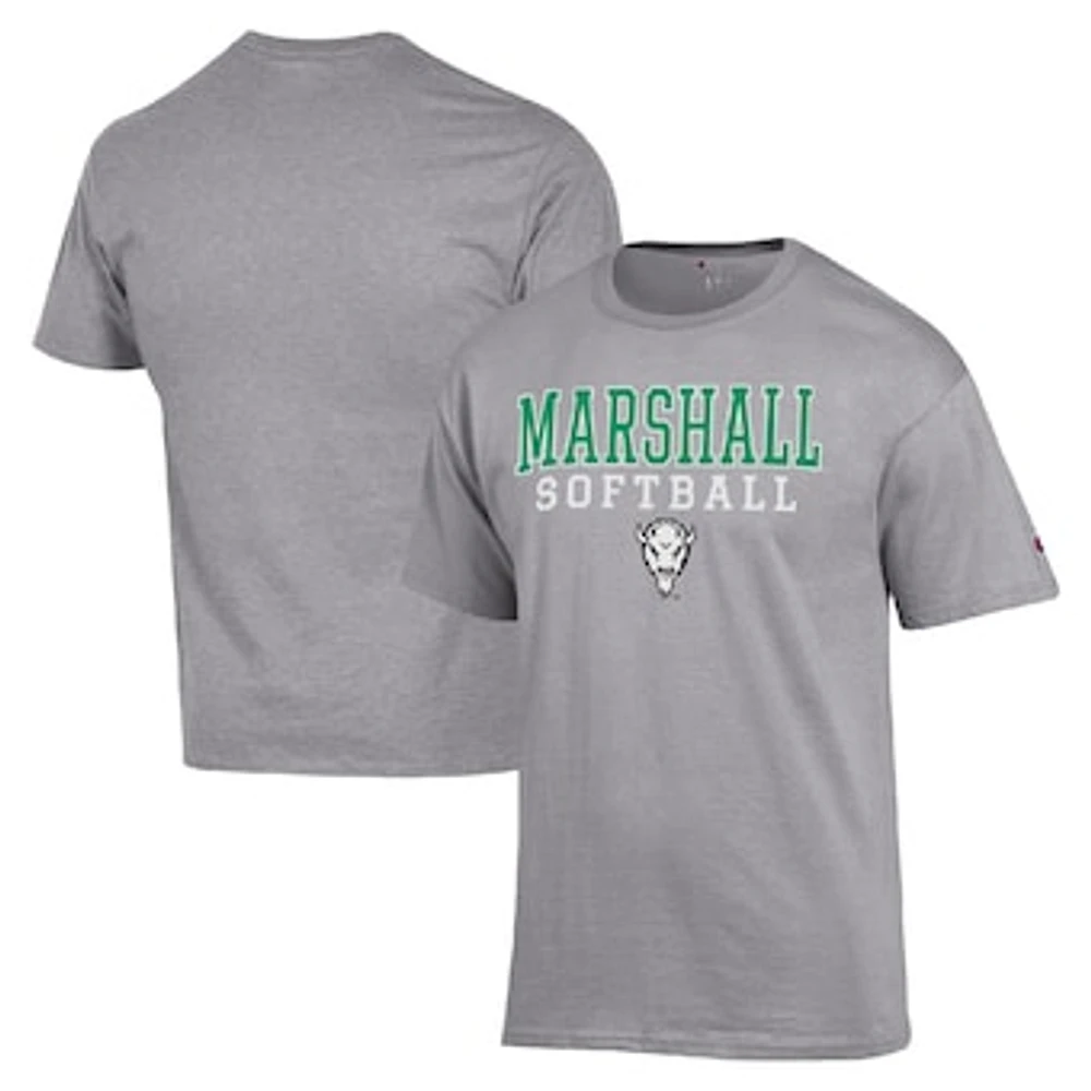 Men's Champion Gray Marshall Thundering Herd Stack Logo Softball Powerblend T-Shirt