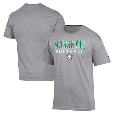 Men's Champion Gray Marshall Thundering Herd Stack Logo Softball Powerblend T-Shirt