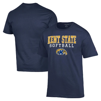 Men's Champion Navy Kent State Golden Flashes Stack Logo Softball Powerblend T-Shirt
