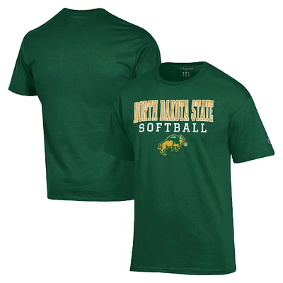 Men's Champion Green NDSU Bison Stack Logo Softball Powerblend T-Shirt