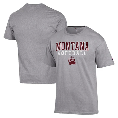 Men's Champion Gray Montana Grizzlies Stack Logo Softball Powerblend T-Shirt