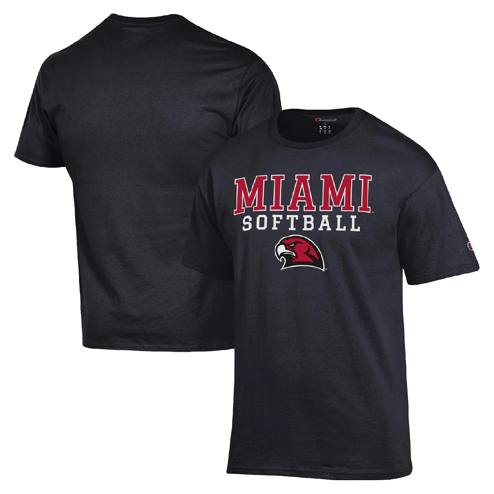 Men's Champion Miami University RedHawks Stack Logo Softball Powerblend T-Shirt