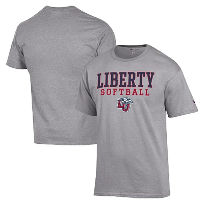 Men's Champion Gray Liberty Flames Stack Logo Softball Powerblend T-Shirt