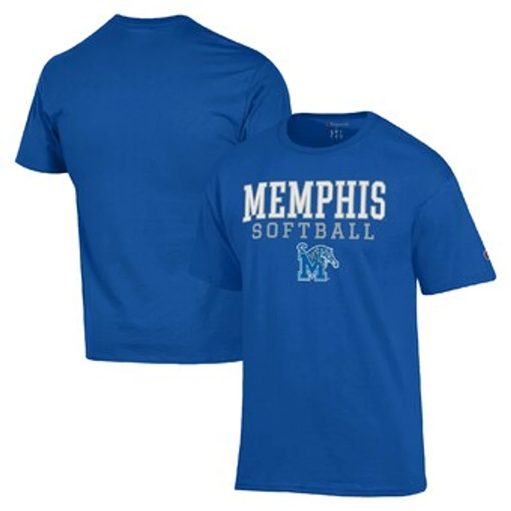 Men's Champion Royal Memphis Tigers Stack Logo Softball Powerblend T-Shirt