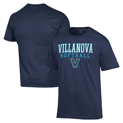 Men's Champion Navy Villanova Wildcats Stack Logo Softball Powerblend T-Shirt