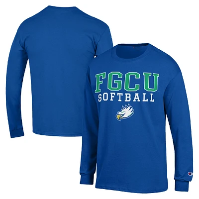 Men's Champion Blue Florida Gulf Coast Eagles Stack Logo Softball Powerblend Long Sleeve T-Shirt