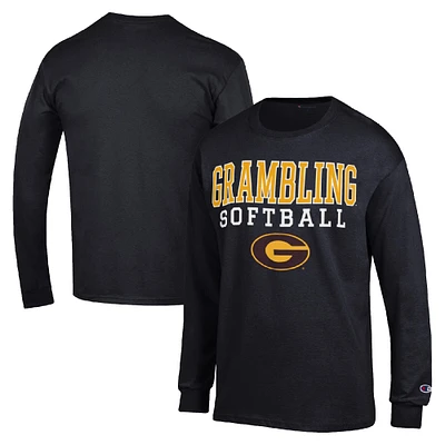 Men's Champion Grambling Tigers Stack Logo Softball Powerblend Long Sleeve T-Shirt