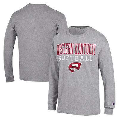 Men's Champion Gray Western Kentucky Hilltoppers Stack Logo Softball Powerblend Long Sleeve T-Shirt