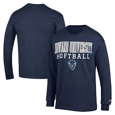 Men's Champion Navy Howard Bison Stack Logo Softball Powerblend Long Sleeve T-Shirt