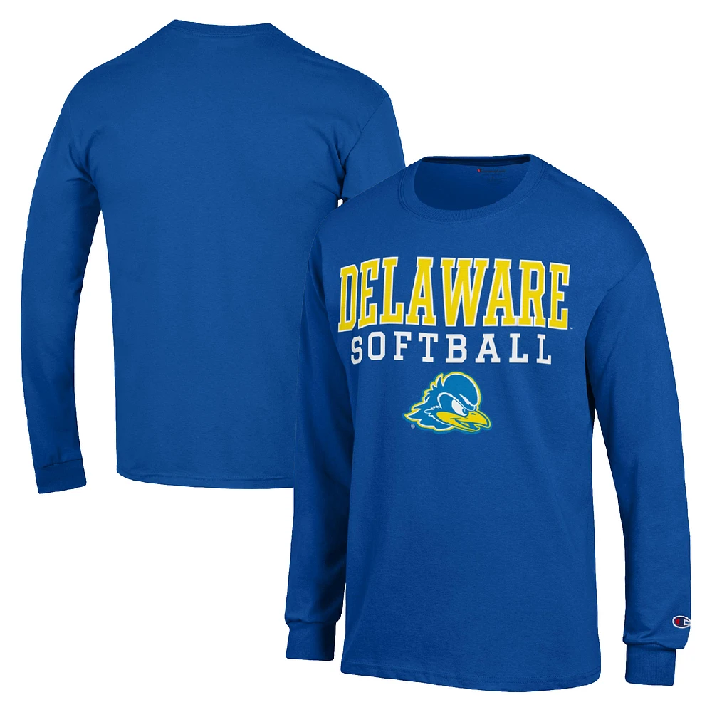 Men's Champion Royal Delaware Fightin' Blue Hens Stack Logo Softball Powerblend Long Sleeve T-Shirt