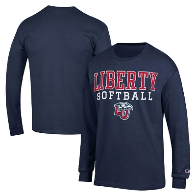 Men's Champion Navy Liberty Flames Stack Logo Softball Powerblend Long Sleeve T-Shirt