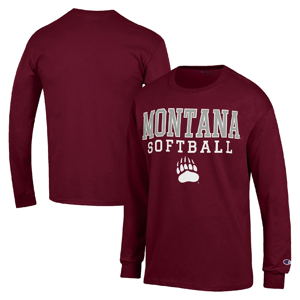 Men's Champion Maroon Montana Grizzlies Stack Logo Softball Powerblend Long Sleeve T-Shirt