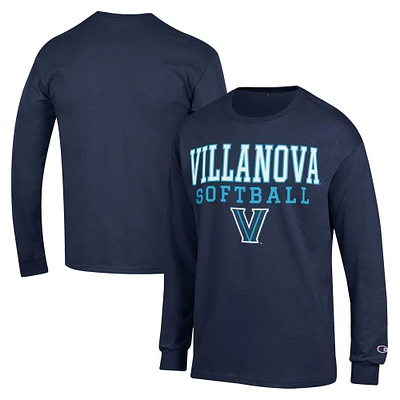 Men's Champion Navy Villanova Wildcats Stack Logo Softball Powerblend Long Sleeve T-Shirt
