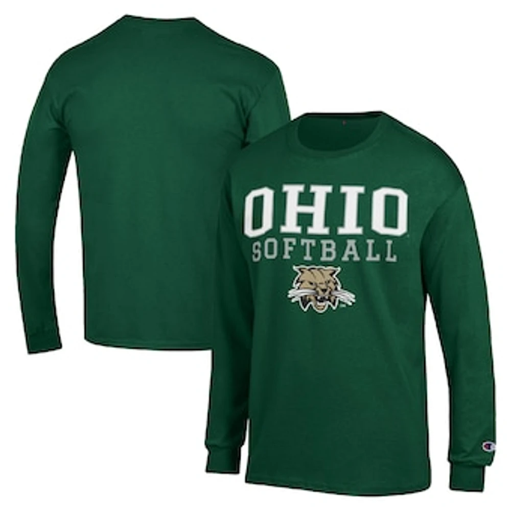 Men's Champion Ohio Bobcats Stack Logo Softball Powerblend Long Sleeve T-Shirt