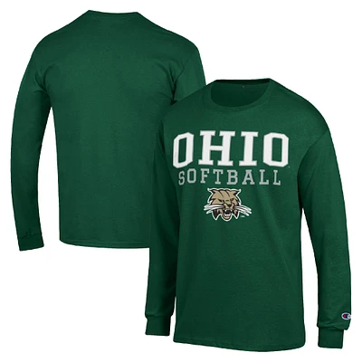 Men's Champion Ohio Bobcats Stack Logo Softball Powerblend Long Sleeve T-Shirt