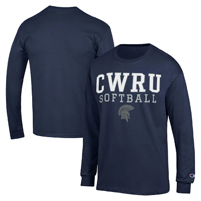 Men's Champion Navy Case Western Reserve Spartans Stack Logo Softball Powerblend Long Sleeve T-Shirt