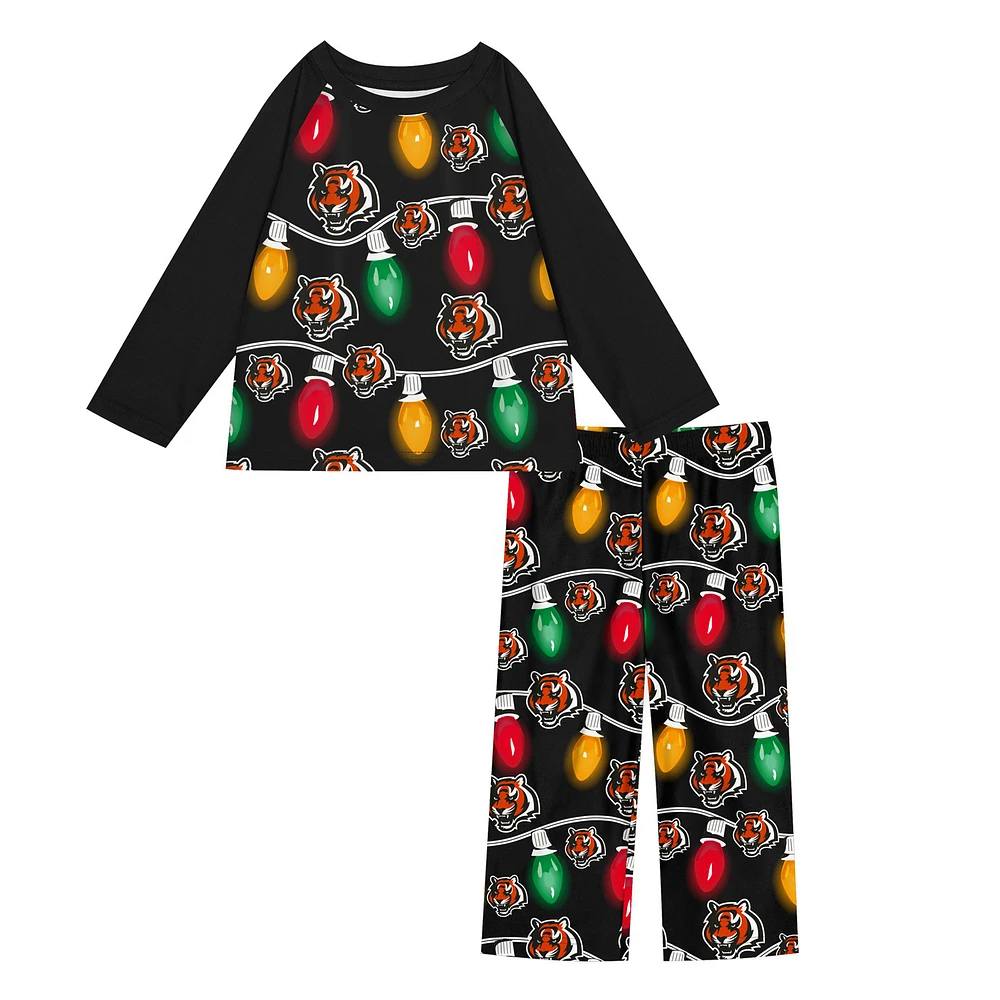 Youth Cincinnati Bengals Two-Piece Garland Holiday Long Sleeve Pajama Set