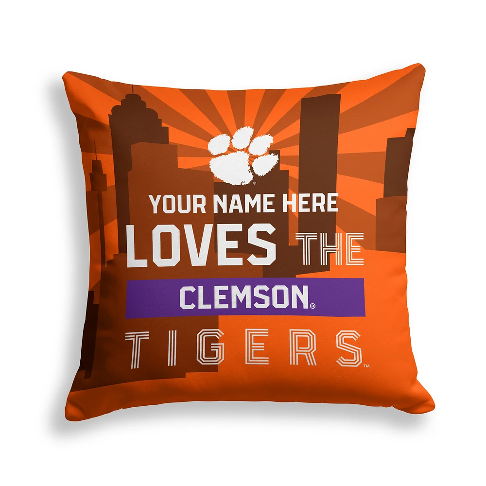 Pegasus Clemson Tigers 18" x 18" City Skyline Personalized Decor Pillow