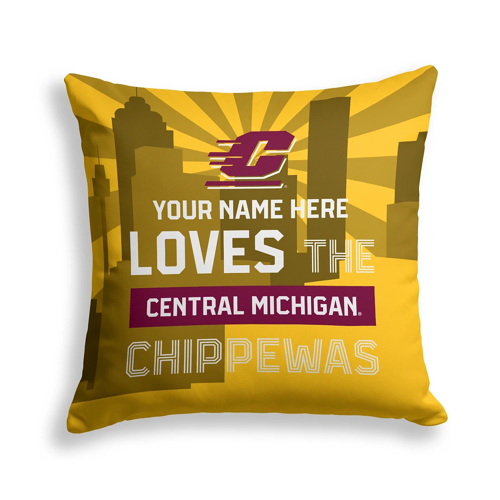 Pegasus Central Michigan Chippewas 18" x 18" City Skyline Personalized Decor Pillow