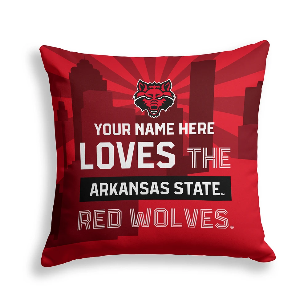 Pegasus Arkansas State Red Wolves 18" x 18" City Skyline Personalized Decor Pillow