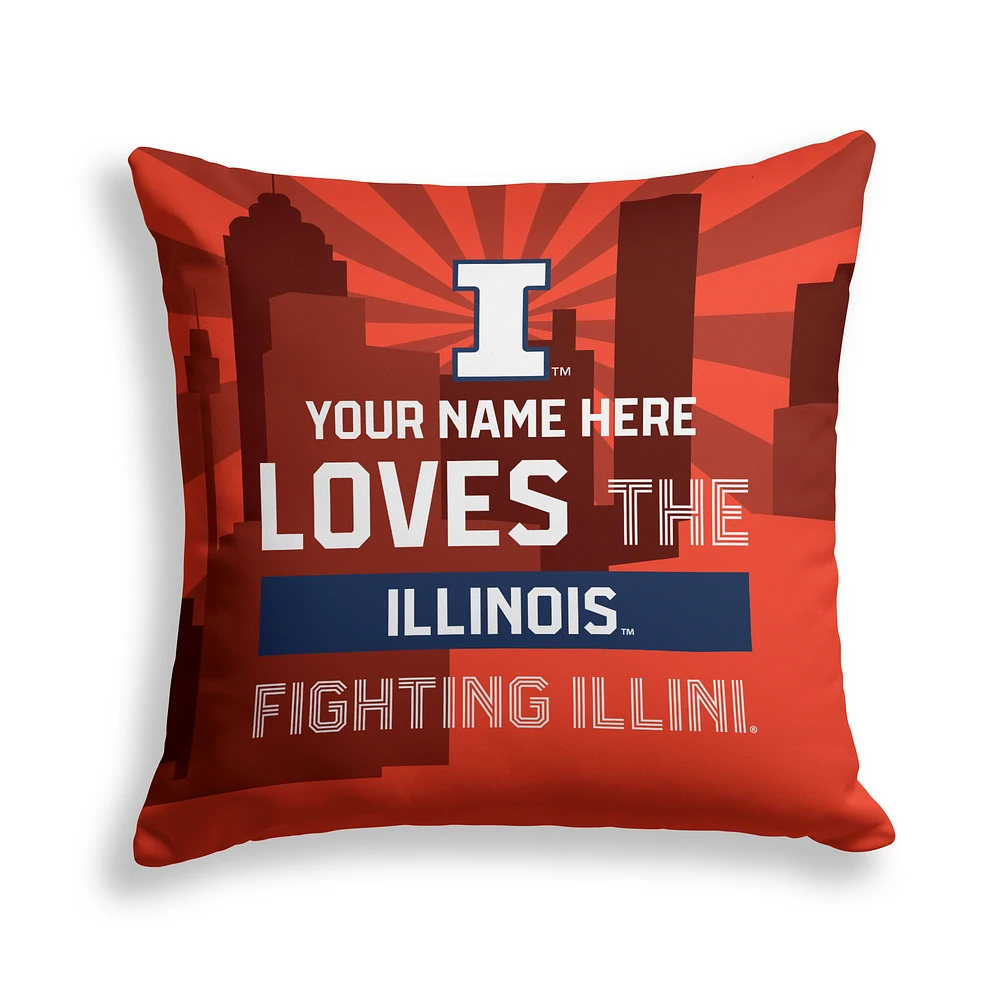 Pegasus Illinois Fighting Illini 18" x 18" City Skyline Personalized Decor Pillow
