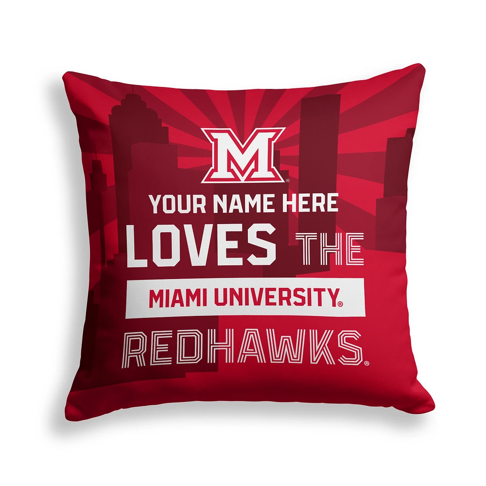 Pegasus Miami University RedHawks 18" x 18" City Skyline Personalized Decor Pillow