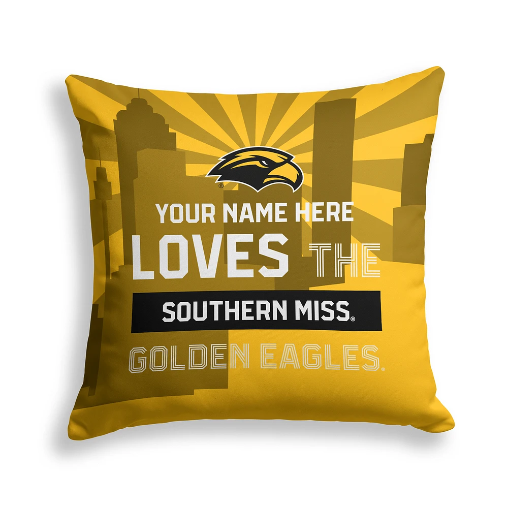 Pegasus Southern Miss Golden Eagles 18" x 18" City Skyline Personalized Decor Pillow