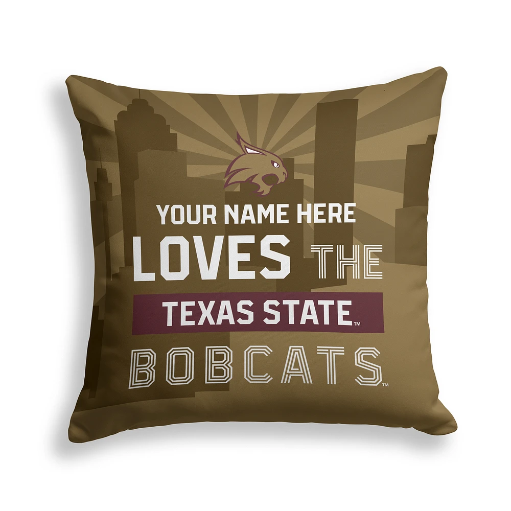 Pegasus Texas State Bobcats 18" x 18" City Skyline Personalized Decor Pillow