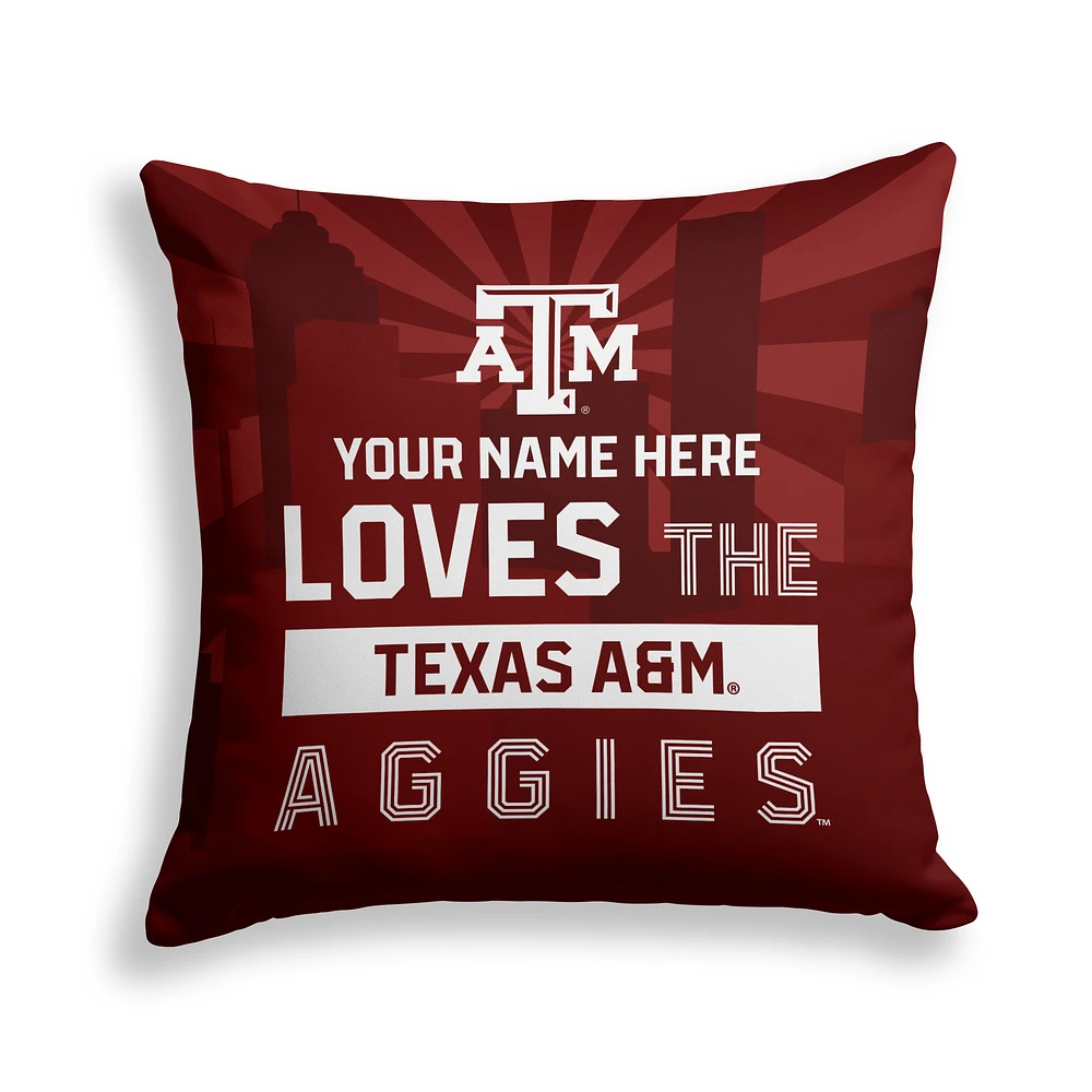 Pegasus Texas A&M Aggies 18" x 18" City Skyline Personalized Decor Pillow