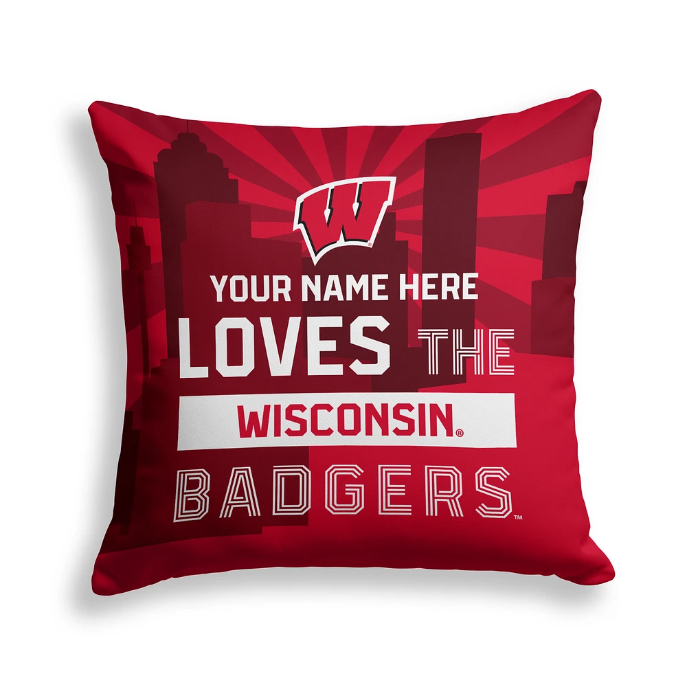 Pegasus Wisconsin Badgers 18" x 18" City Skyline Personalized Decor Pillow