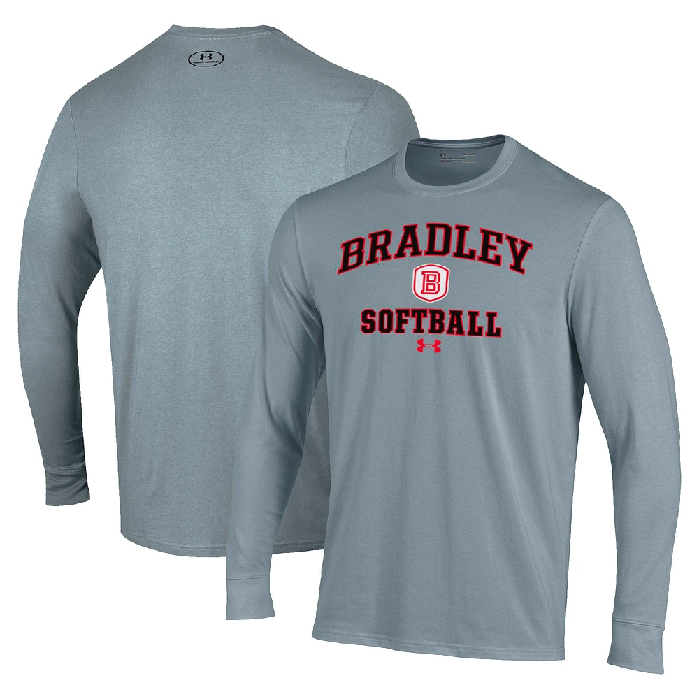 Men's Under Armour Gray Bradley Braves Arch Softball Performance Long Sleeve T-Shirt
