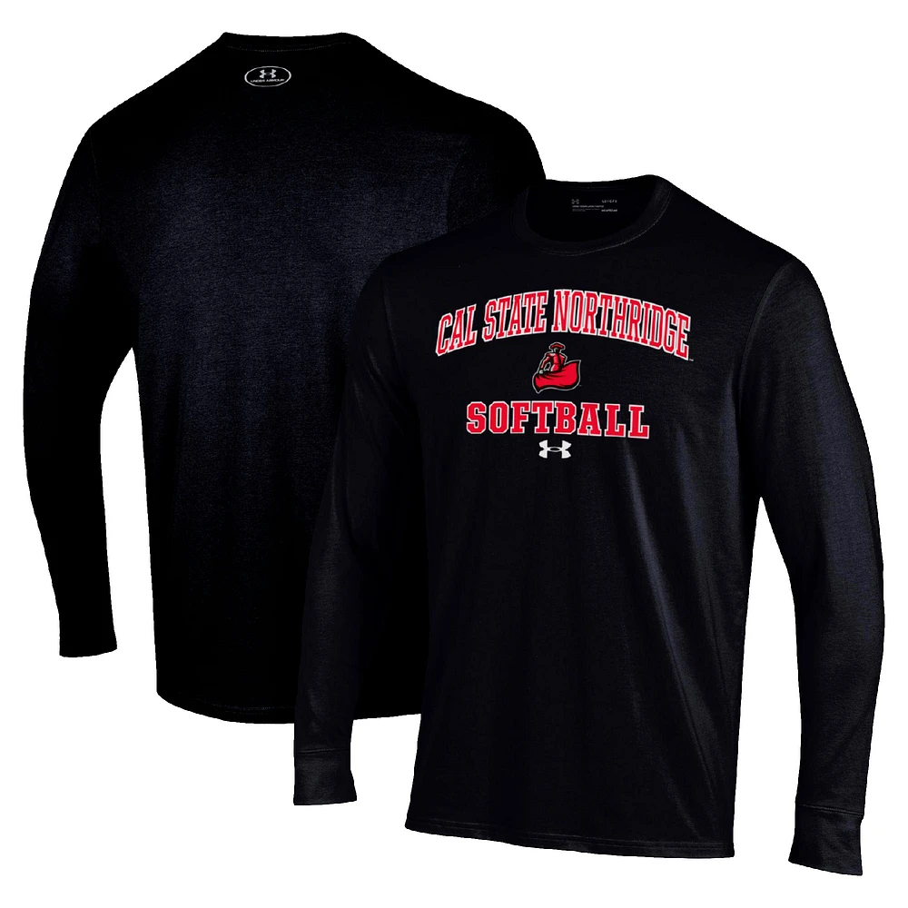 Men's Under Armour Black Cal State Northridge Matadors Arch Softball Performance Long Sleeve T-Shirt