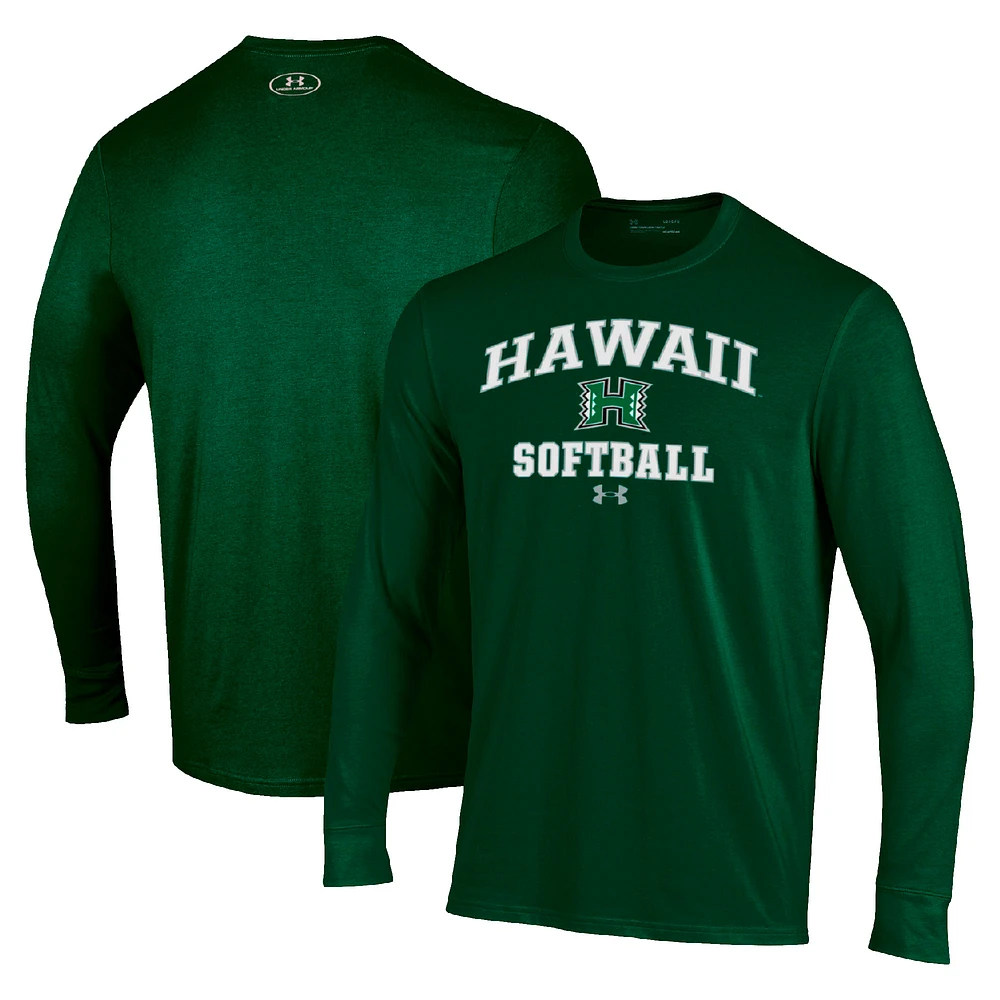 Men's Under Armour Hawaii Rainbow Warriors Arch Softball Performance Long Sleeve T-Shirt