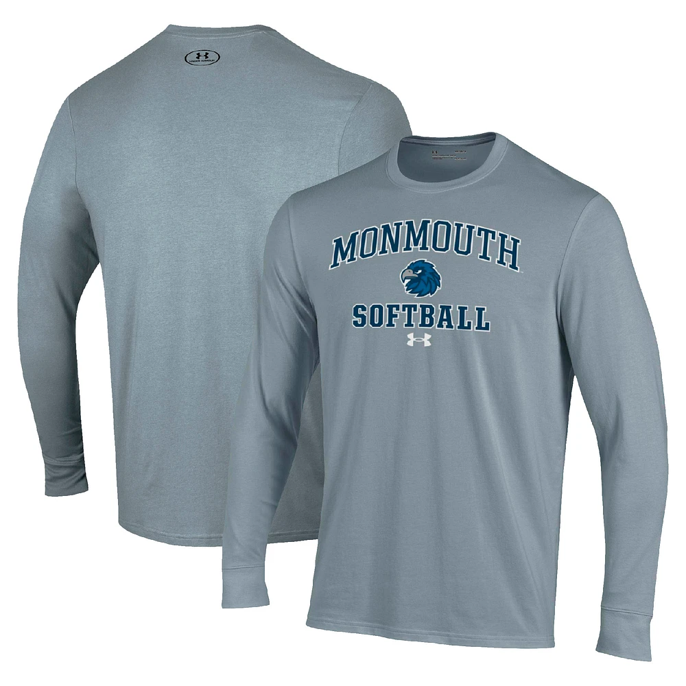 Men's Under Armour Gray Monmouth Hawks Arch Softball Performance Long Sleeve T-Shirt