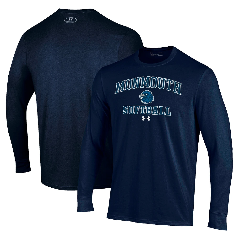 Men's Under Armour Navy Monmouth Hawks Arch Softball Performance Long Sleeve T-Shirt
