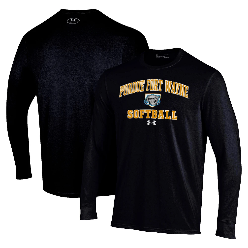 Men's Under Armour Black Purdue Fort Wayne Mastodons Arch Softball Performance Long Sleeve T-Shirt