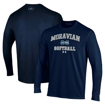 Men's Under Armour Navy Moravian Greyhounds Arch Softball Performance Long Sleeve T-Shirt