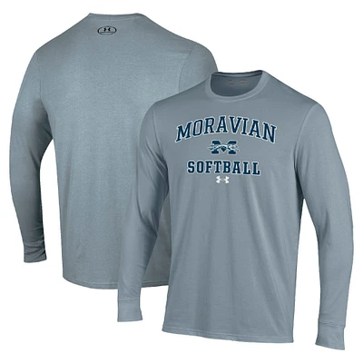 Men's Under Armour Gray Moravian Greyhounds Arch Softball Performance Long Sleeve T-Shirt