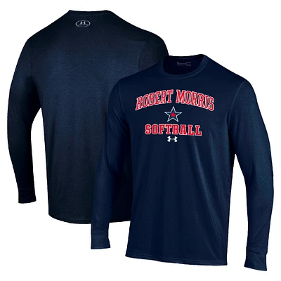 Men's Under Armour Navy Robert Morris Colonials Arch Softball Performance Long Sleeve T-Shirt