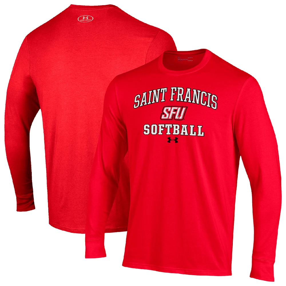 Men's Under Armour Red Saint Francis Flash Arch Softball Performance Long Sleeve T-Shirt