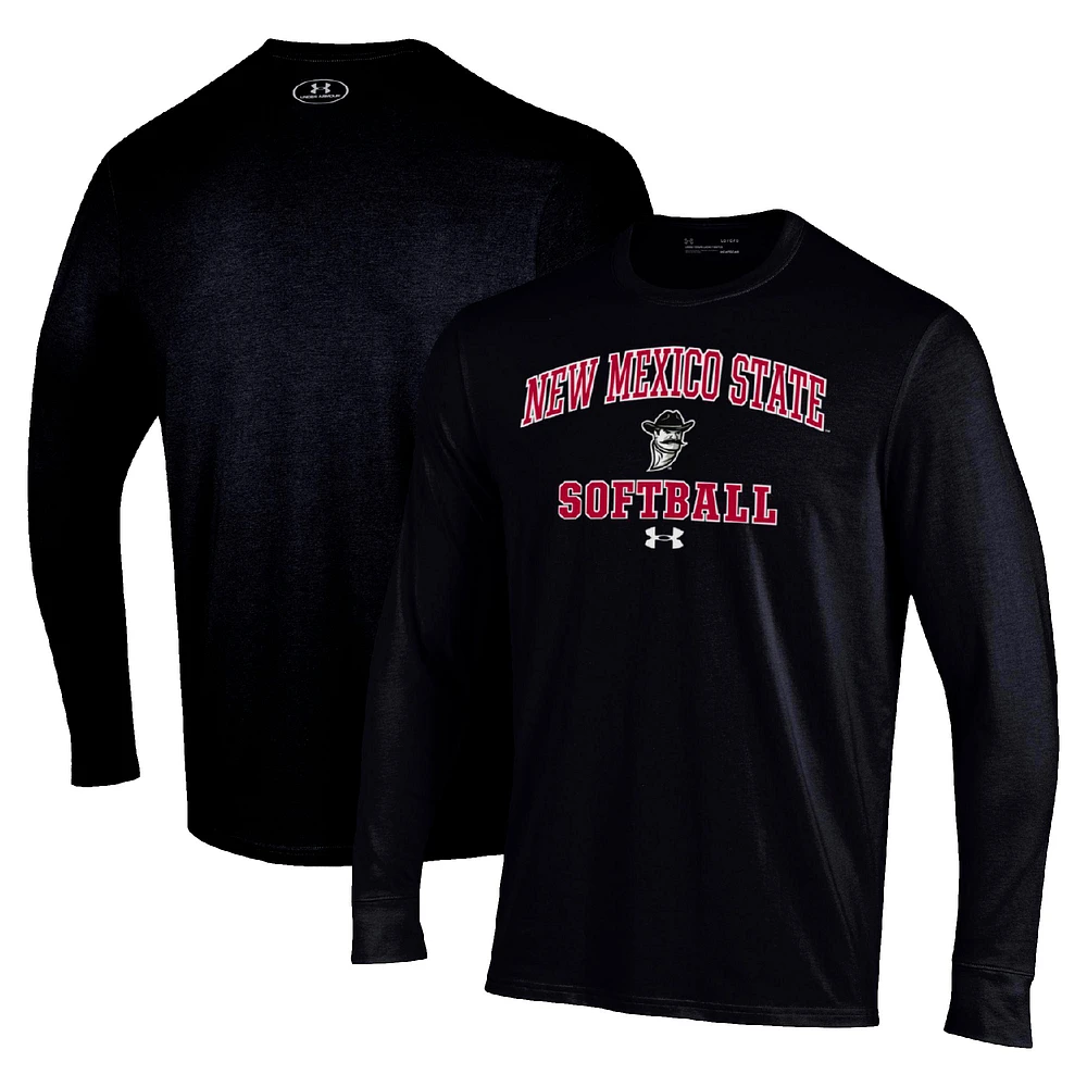 Men's Under Armour Black New Mexico State Aggies Arch Softball Performance Long Sleeve T-Shirt
