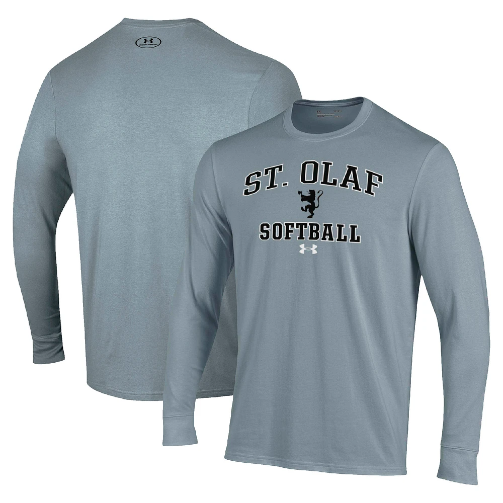 Men's Under Armour Gray St. Olaf Oles Arch Softball Performance Long Sleeve T-Shirt