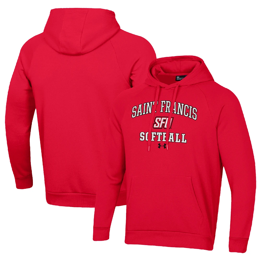 Men's Under Armour Red Saint Francis Flash All Day Arch Softball Raglan Pullover Hoodie