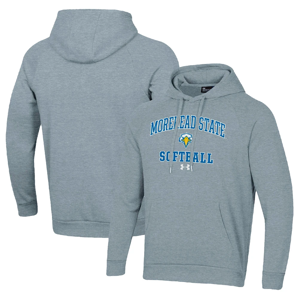 Men's Under Armour Gray Morehead State Eagles All Day Arch Softball Raglan Pullover Hoodie