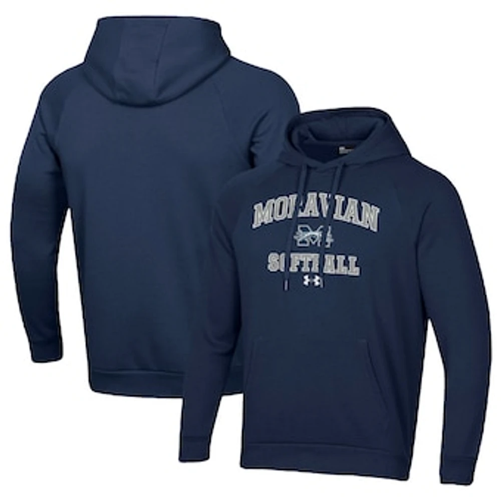 Men's Under Armour Navy Moravian Greyhounds All Day Arch Softball Raglan Pullover Hoodie