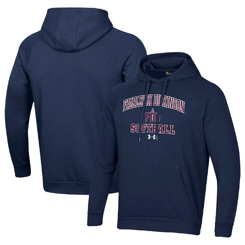 Men's Under Armour Navy Fairleigh Dickinson Knights All Day Arch Softball Raglan Pullover Hoodie