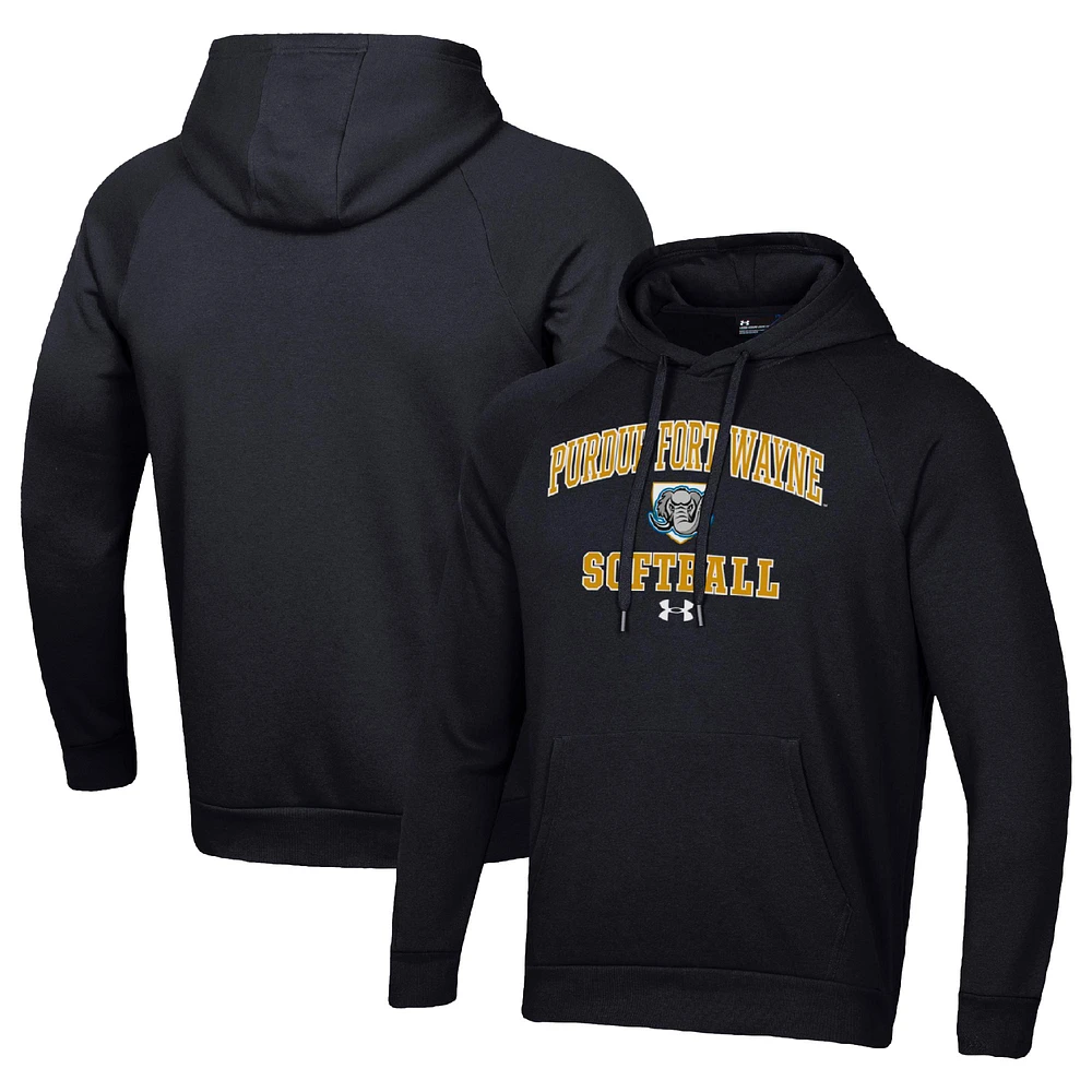 Men's Under Armour Black Purdue Fort Wayne Mastodons All Day Arch Softball Raglan Pullover Hoodie
