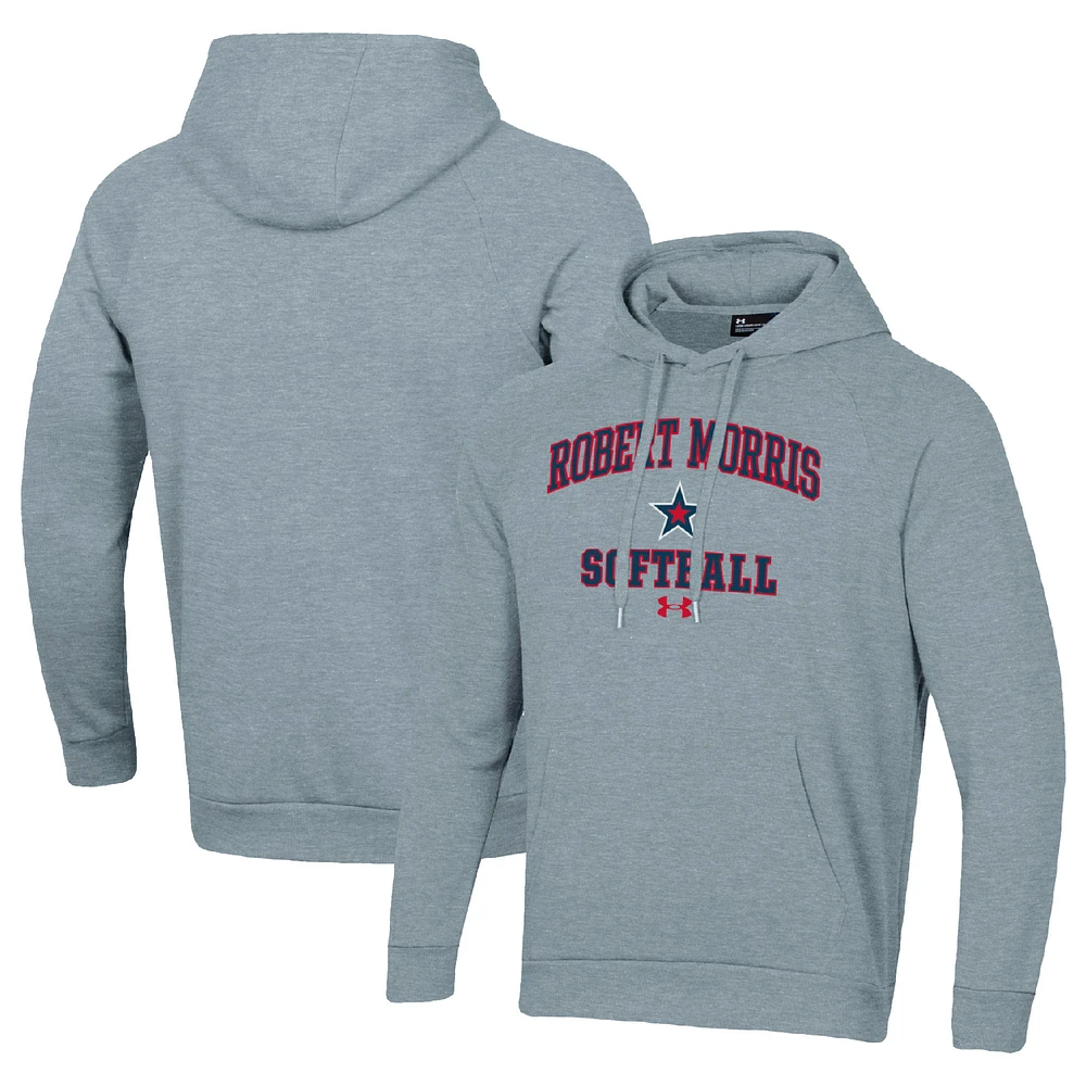 Men's Under Armour Gray Robert Morris Colonials All Day Arch Softball Raglan Pullover Hoodie